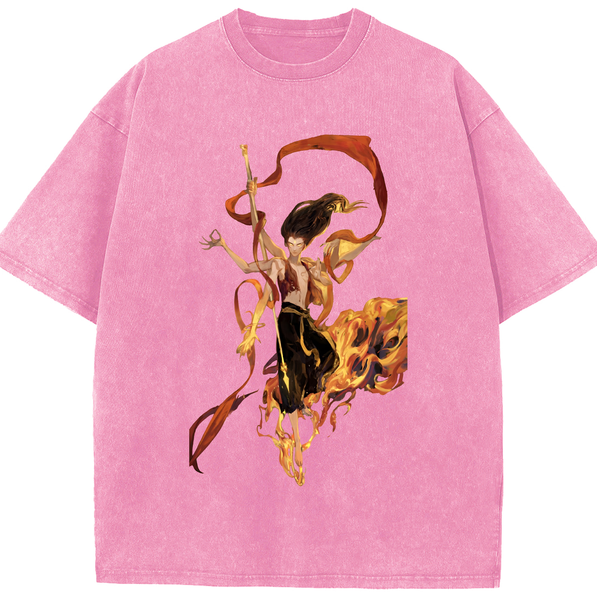 （画像用） Ne Zha 2 ナタ 魔童の大暴れ 綿100% ヴィンテージ風 半袖Tシャツ（フロントプリント）